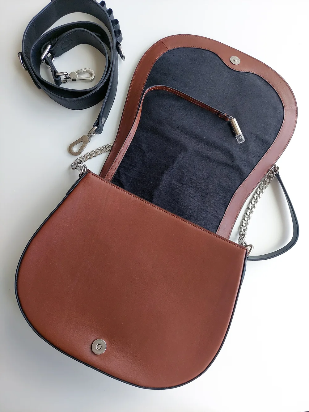 Rudsak Brown Leather Crossbody Bag with Chain Strap Shoulder Purse - Picture 7 of 11